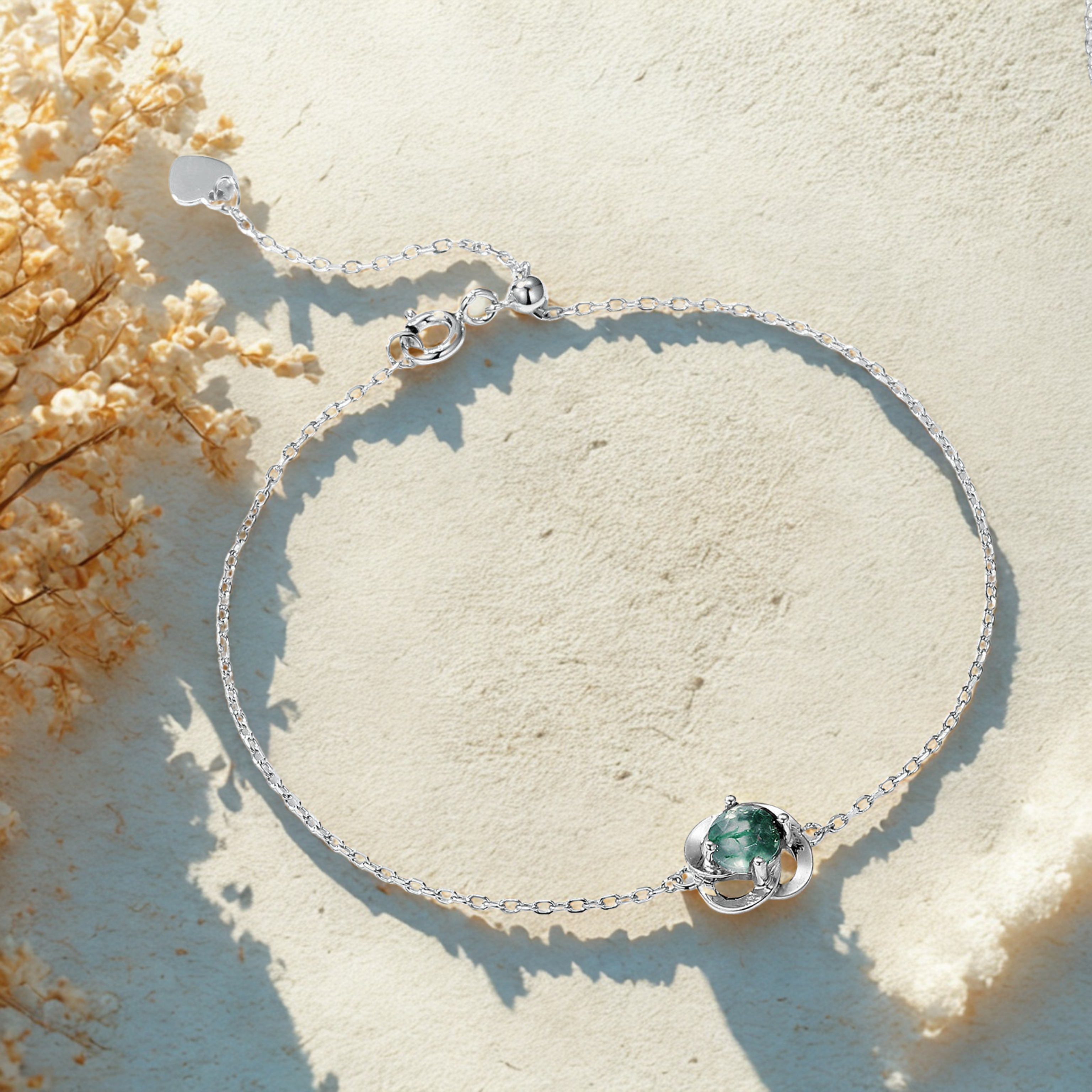 925 Silver Natural Moss Agate Bracelet