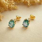 925 Silver Natural Moss Agate Stud Earrings