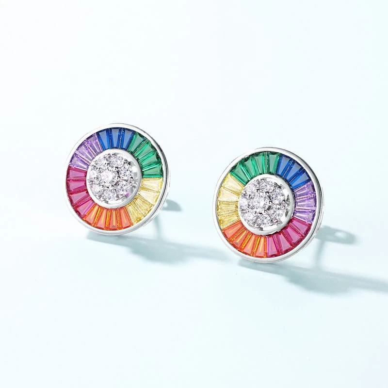 925 Silver Rainbow Colorful Earrings