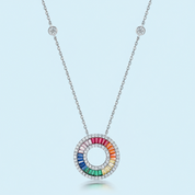 925 Silver Rainbow Colorful Zicron Circle Pendant Necklace