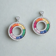 925 Silver Rainbow Colorful Zicron Earrings