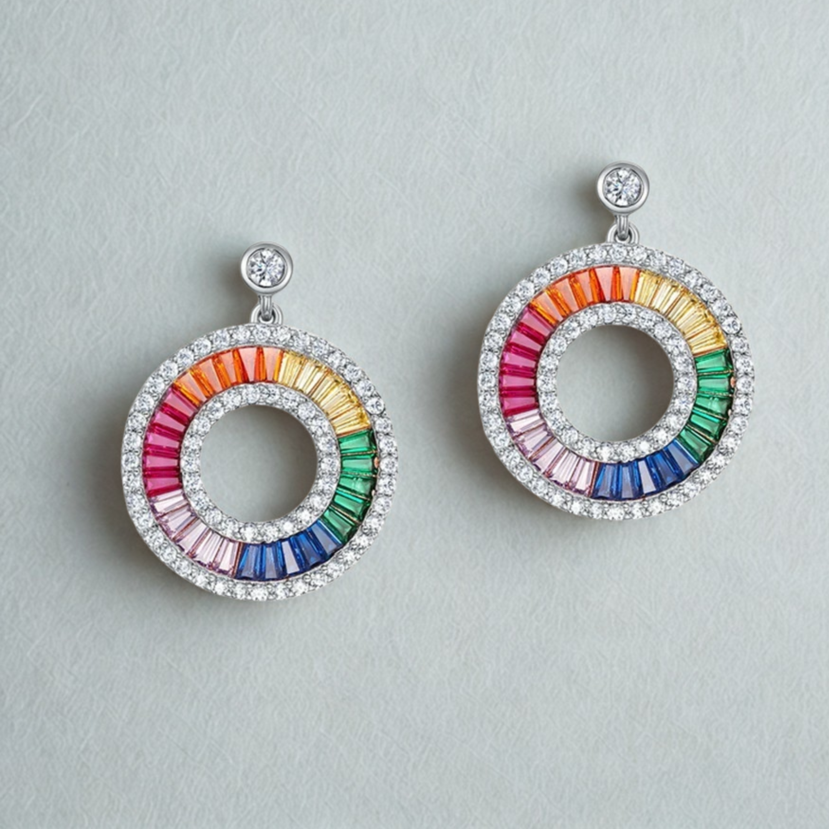 925 Silver Rainbow Colorful Zicron Earrings