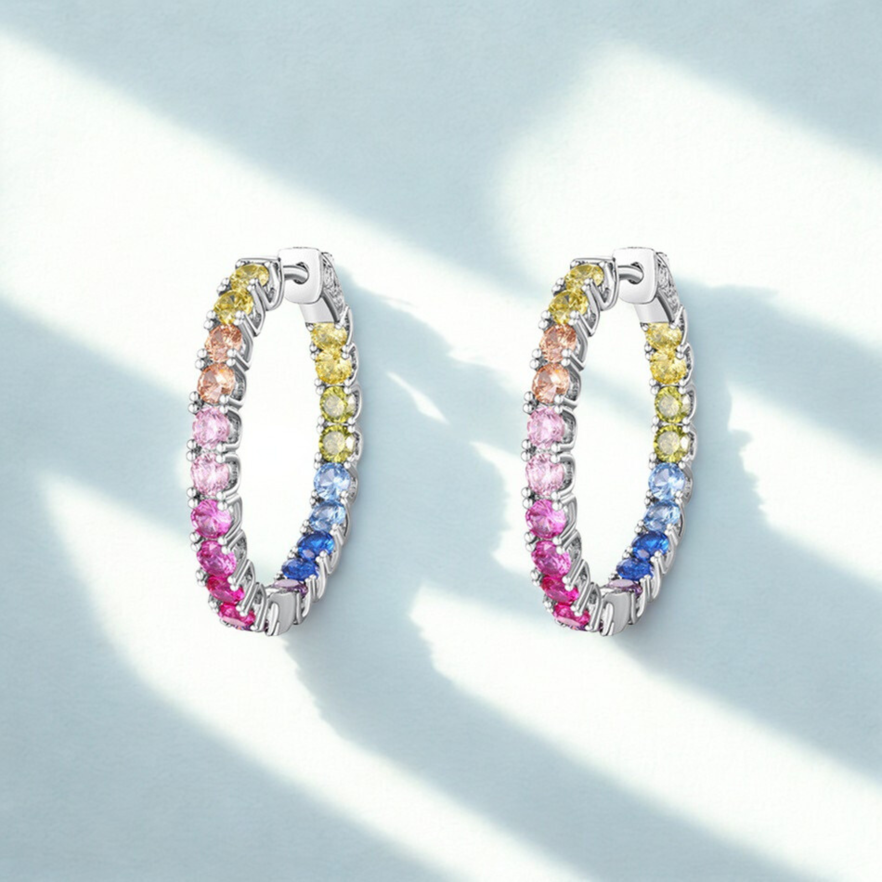 925 Silver Rainbow Colorful Zicron Earrings