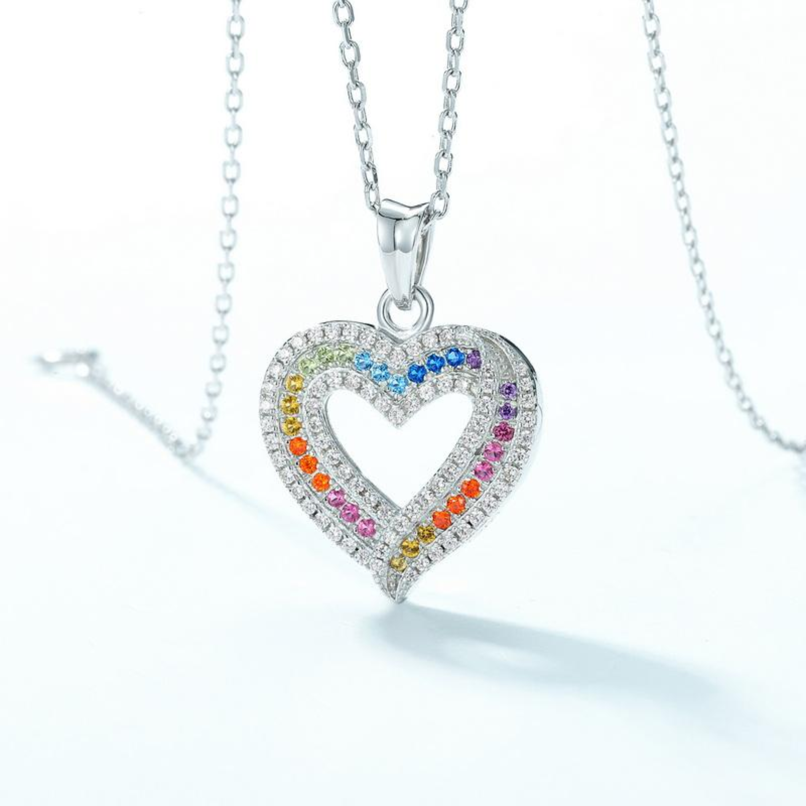 925 Silver Rainbow Colorful Zicron  Necklace