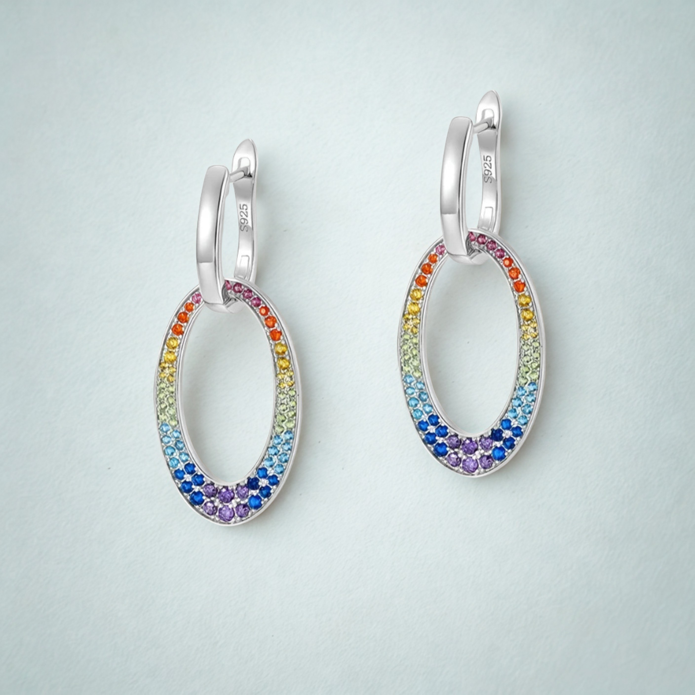 925 Silver Rainbow Colorful Zicron Earrings