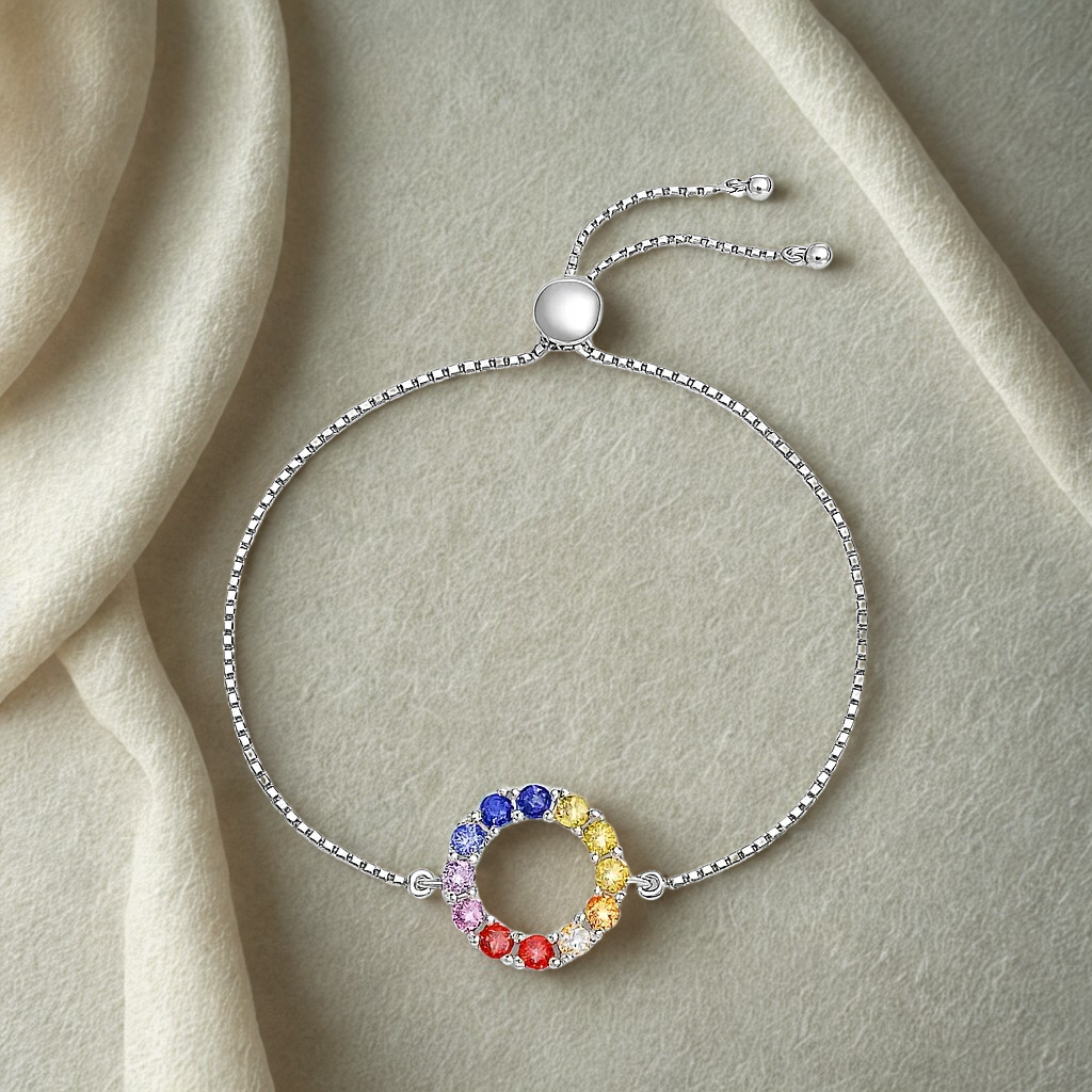 925 Silver Rainbow Crystal Colorful Bracelet