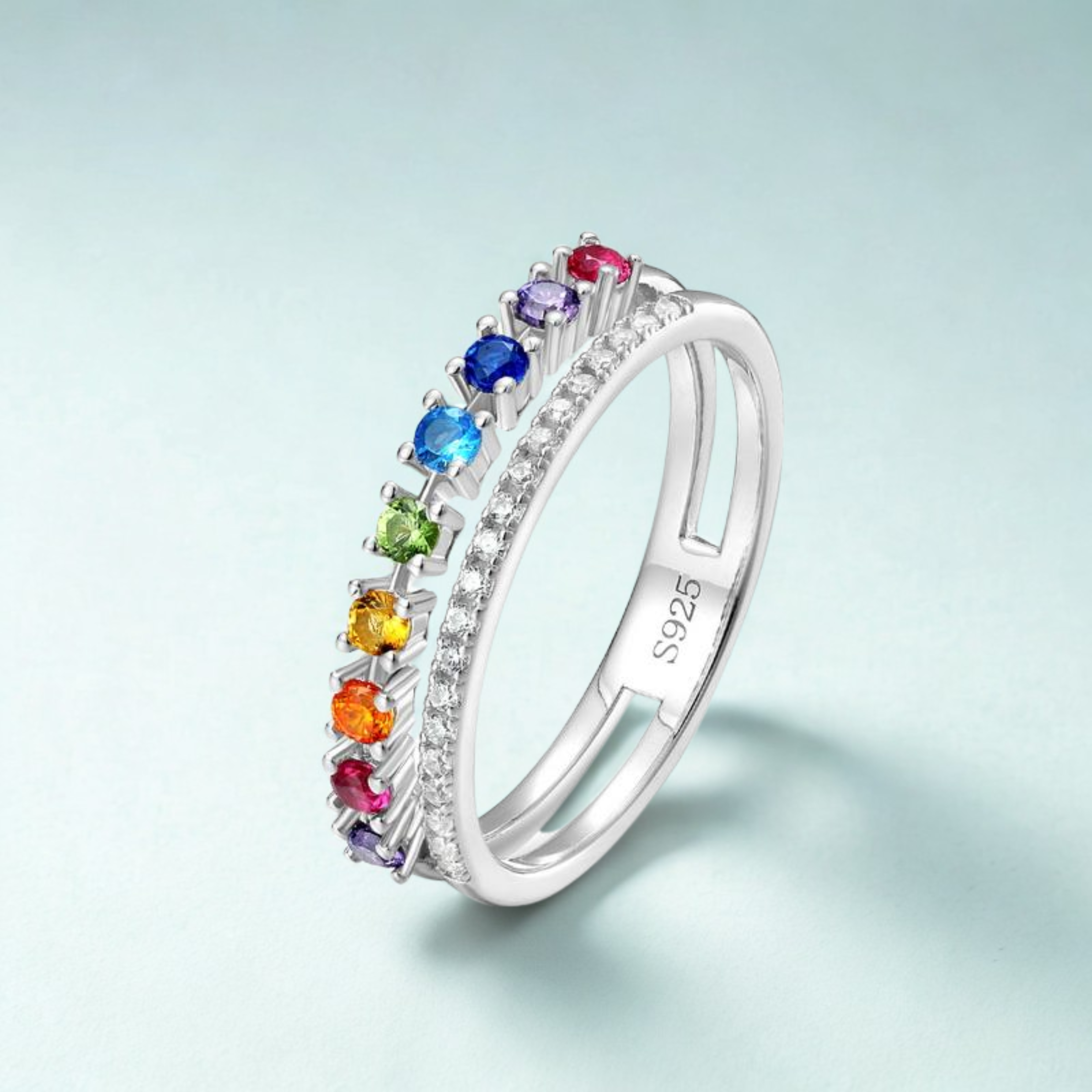 925 Silver Rainbow Crystal Colorful Zicron  rings
