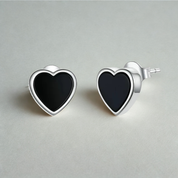 925 Sterling Silver Black Agate Heart Stud Earrings