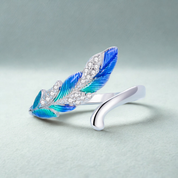 925 Sterling Silver Blue Feather Open Ring