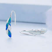 925 Sterling Silver Blue Feathers Earrings