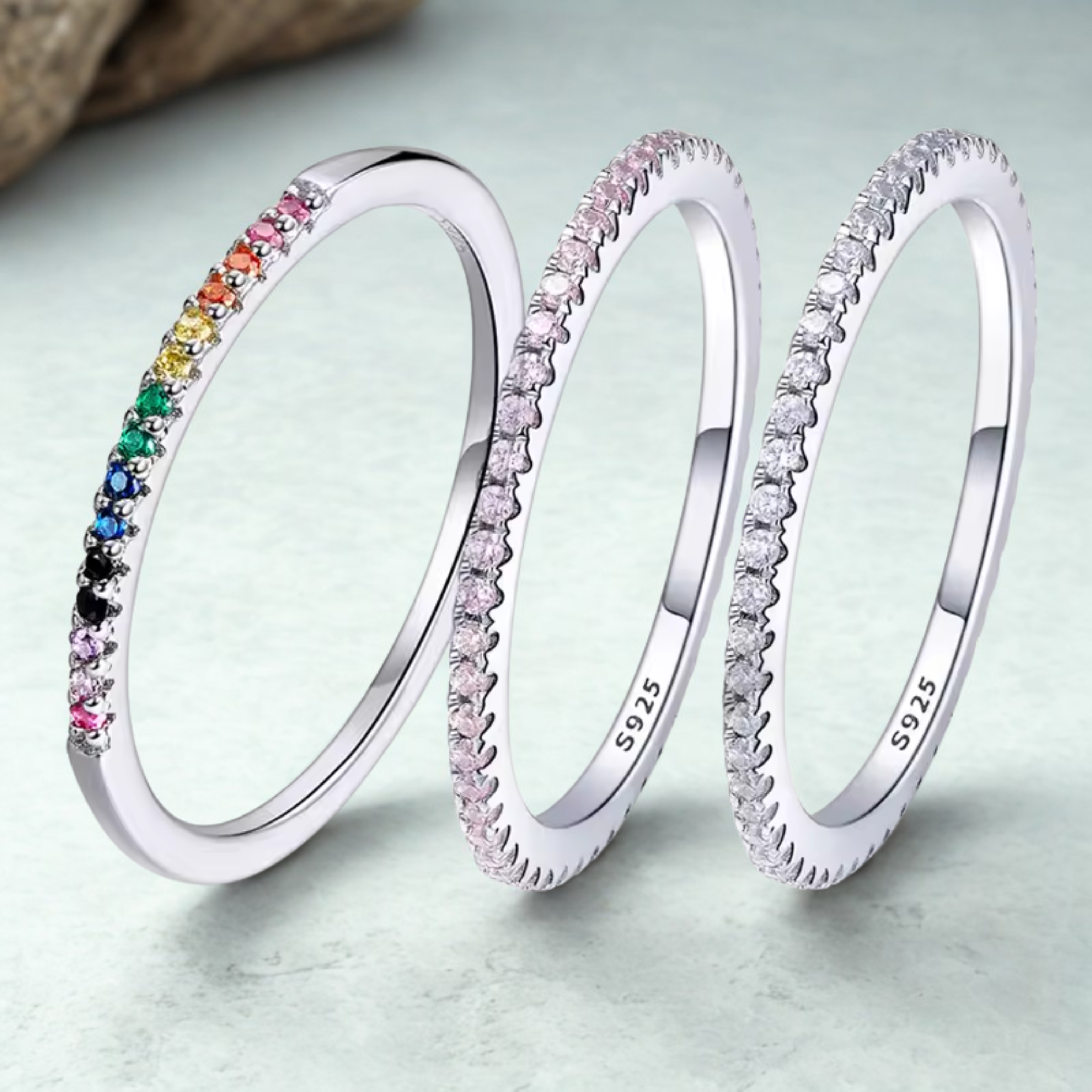 925 Sterling Silver Diamond Stackable Ring