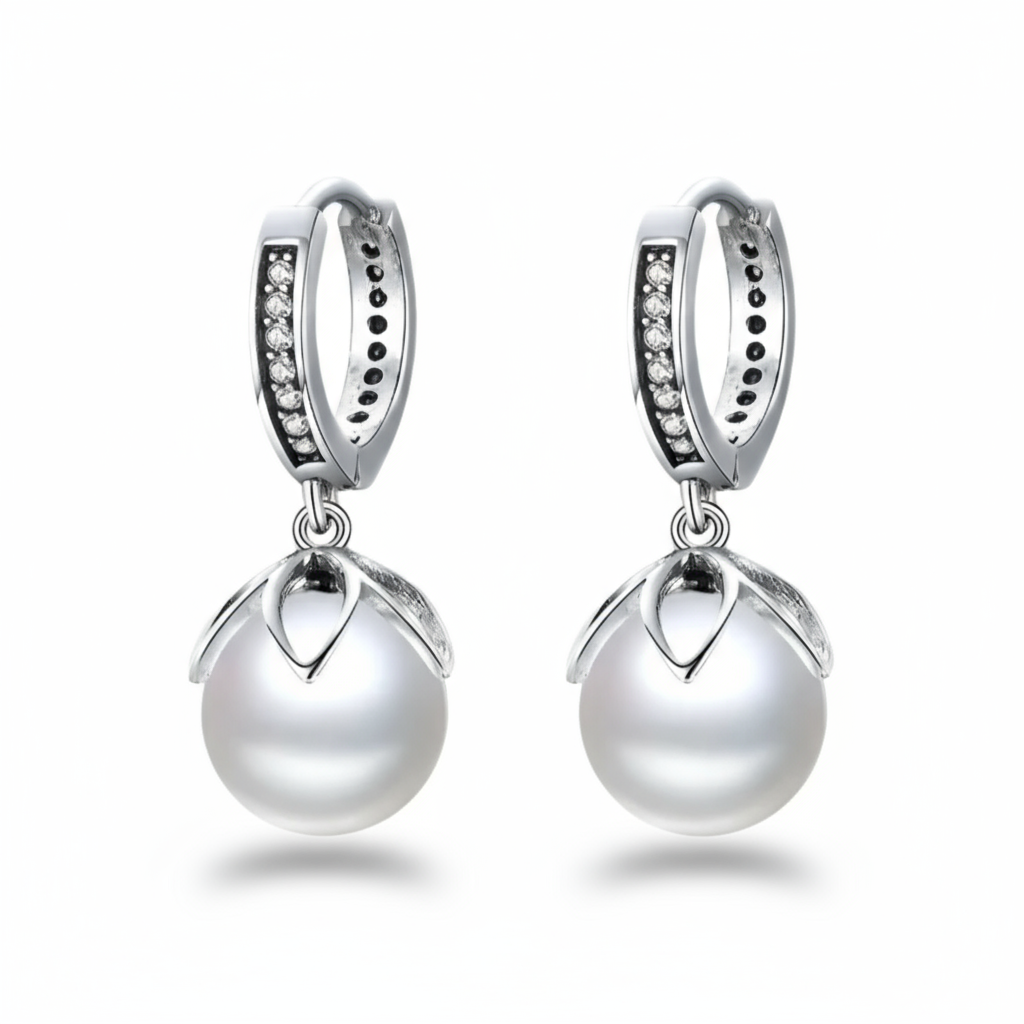 925 Sterling Silver Flower Pearl Earrings