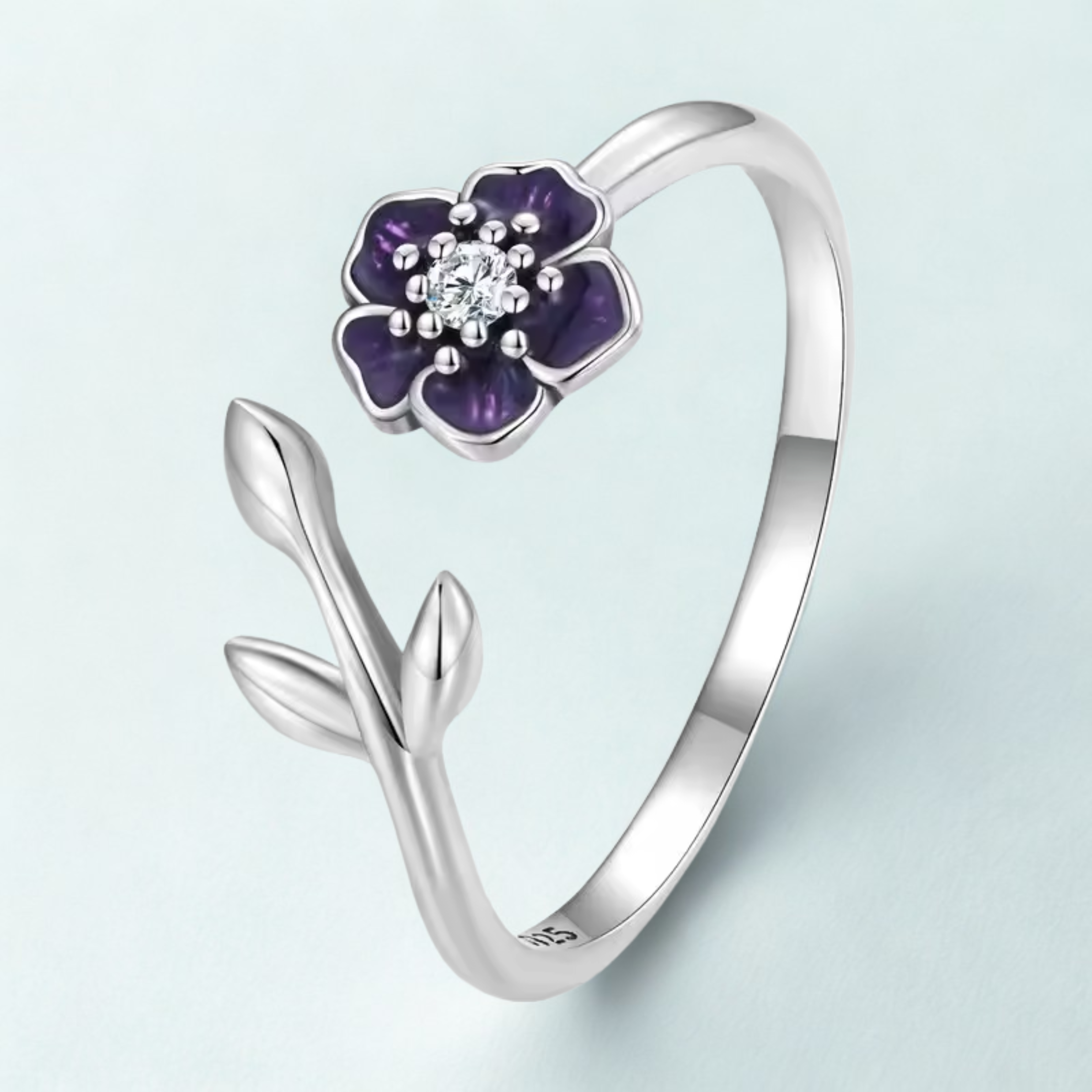 925 Sterling Silver Purple Flower Ring