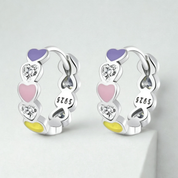 925 Sterling Silver Rainbow Heart Hoop Earring