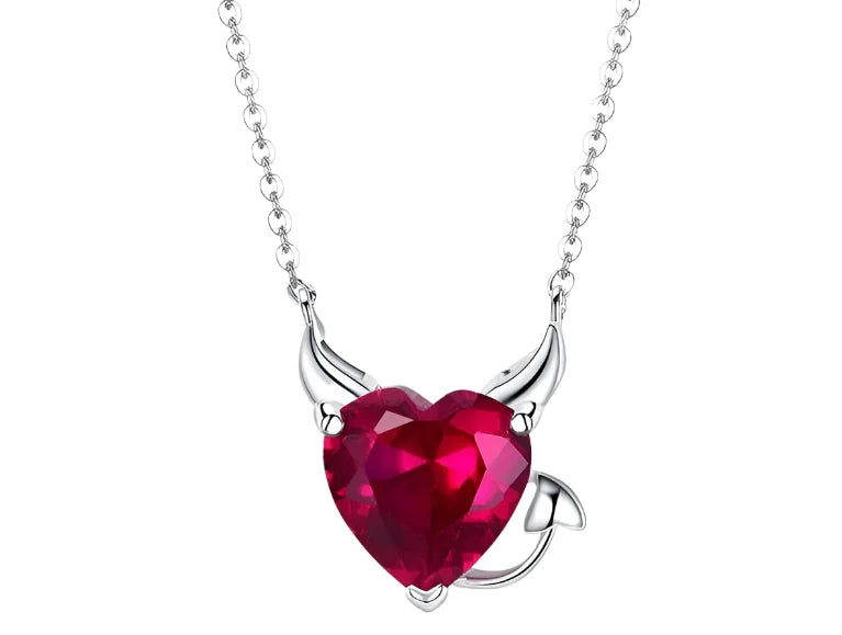925 Sterling Silver Red Zircon Little Devil Necklace