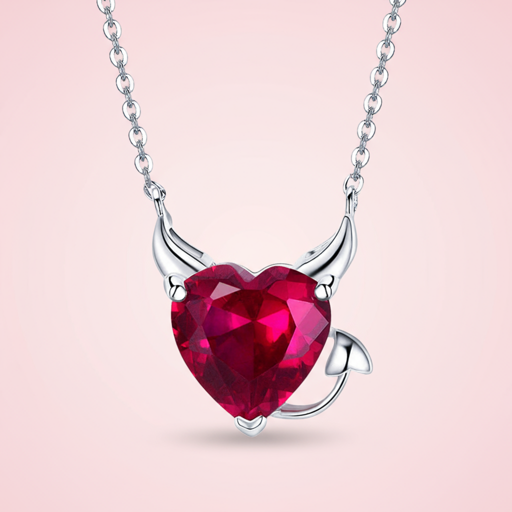 925 Sterling Silver Red Zircon Devil Necklace