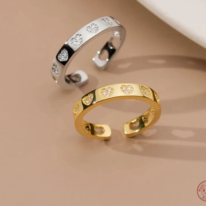 925 Sterling Silver Romantic Love Heart Finger Ring