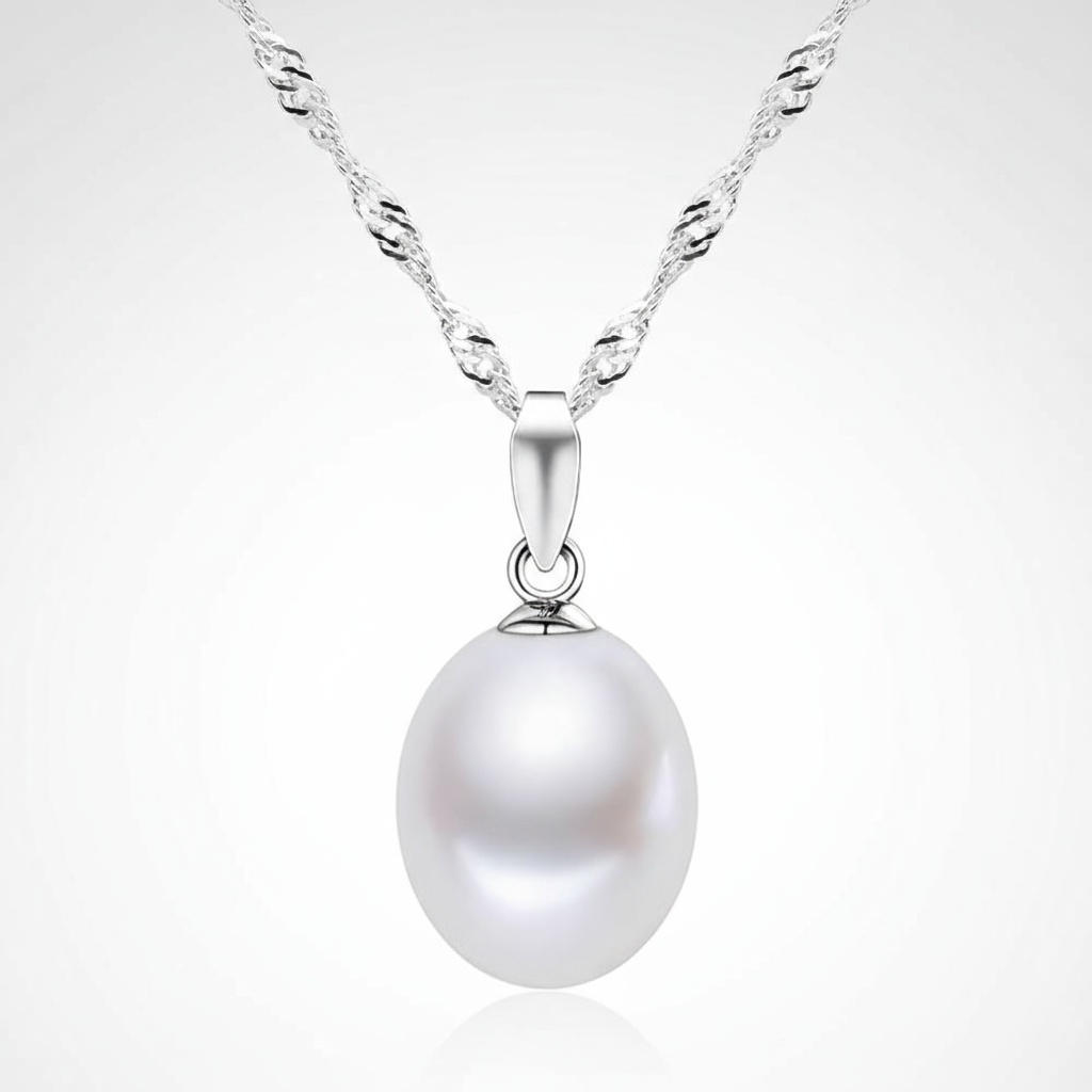 925 Sterling Silver White Rice Pearl Pendant Necklace