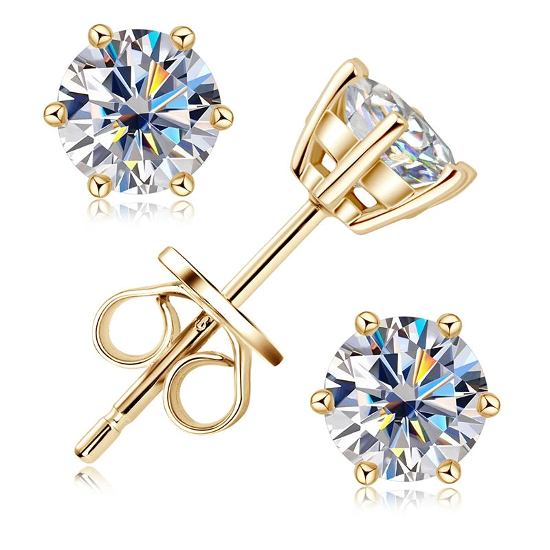 Moissanite 0.5CT 1CT 2CT 3CT Gold Plated 925 Sterling Silver Vvs Moissanite Stud Earrings With Gra Certificate