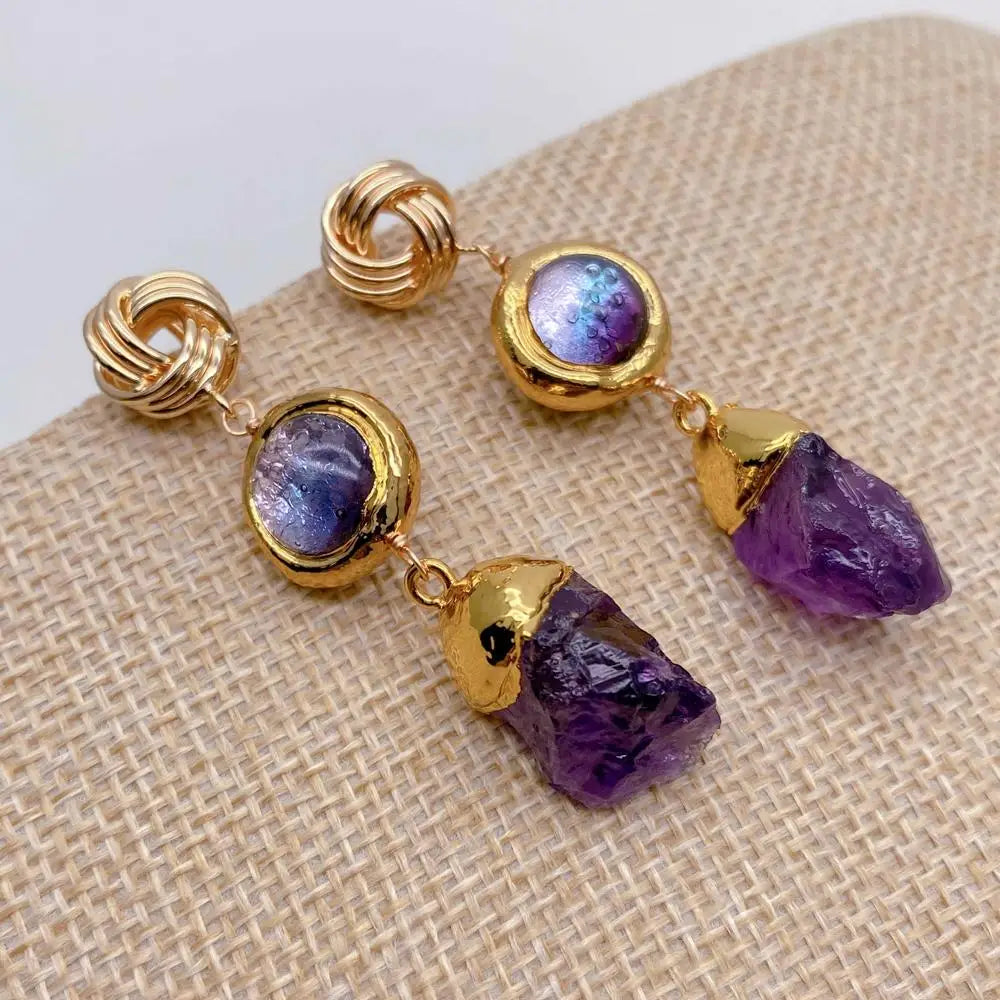 Amethyst & Purple Murano Glass Drop Earrings