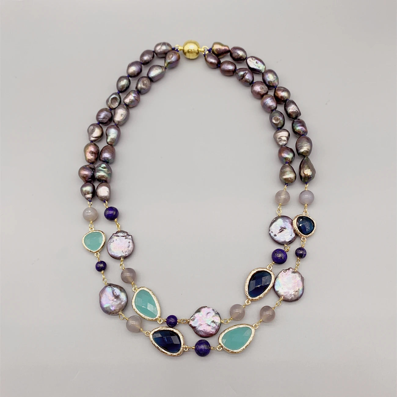 Aqua Blue Quartz & Lapis Necklace