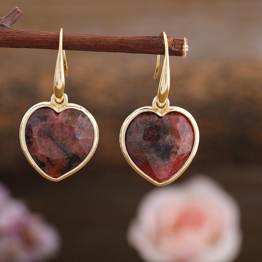 Natural Gemstone Heart Shaped Earrings