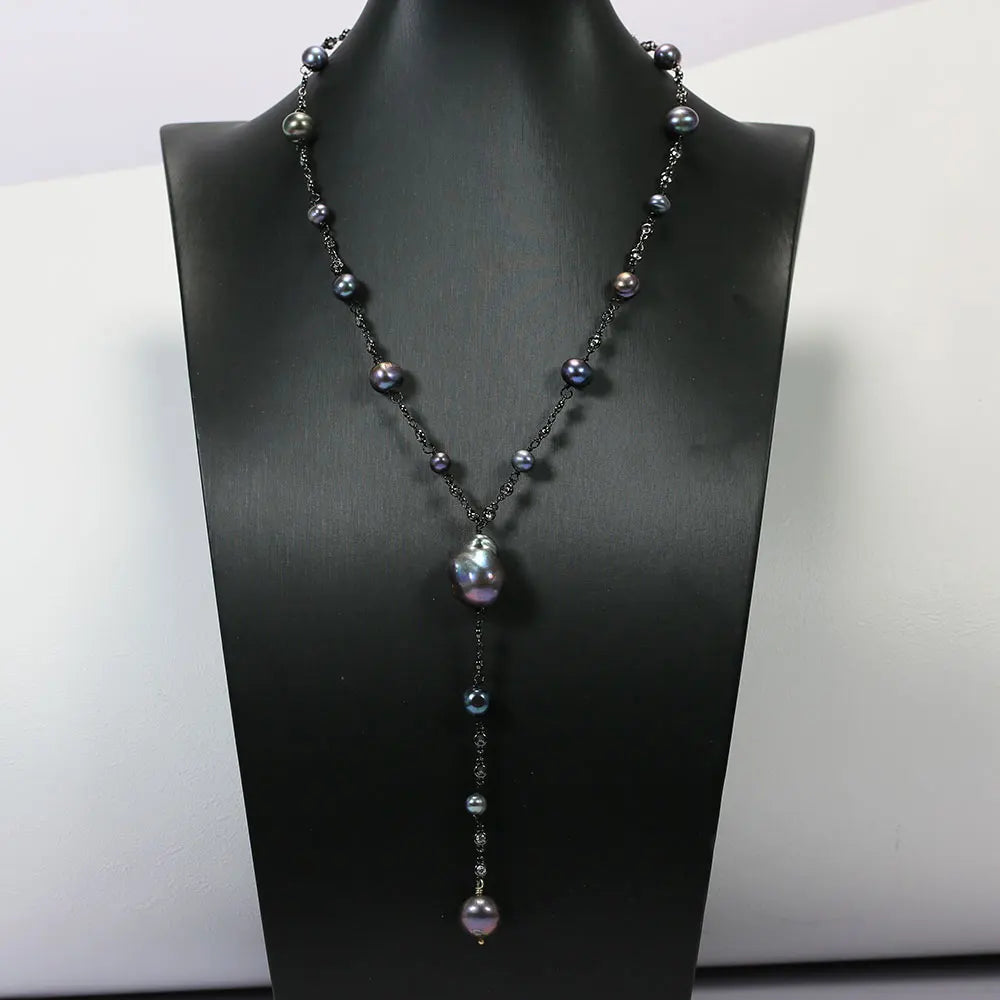 Black Keshi Pearl Gunmetal Necklace