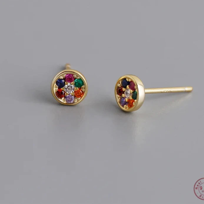 Colorful Zircon Round Stud Earrings