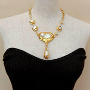 Cultured  white keshi freshwater flower pearl pendent necklace 20"