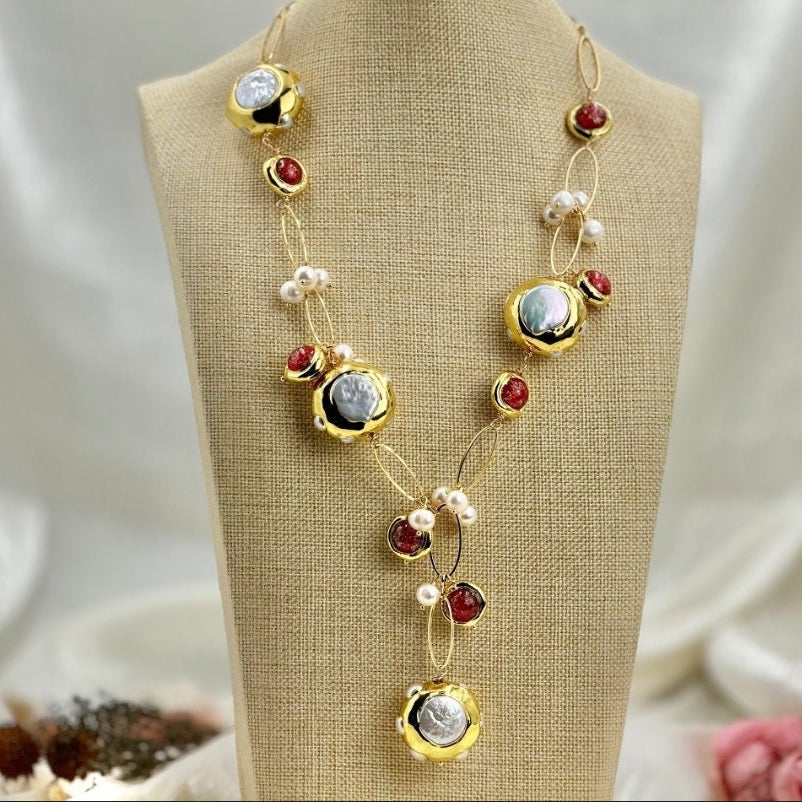 Dainty Pearl Red Charm Necklace