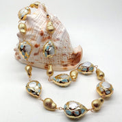 Fresh water pearl, blue laminar necklace