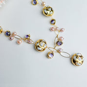 Fresh water pearl ,purple murano necklace 21"