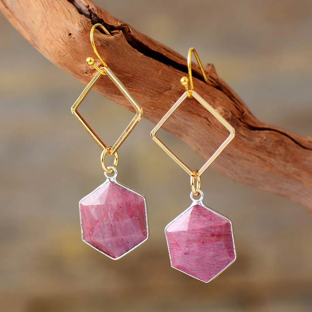 Geometric Rhodonite Dangle Earrings