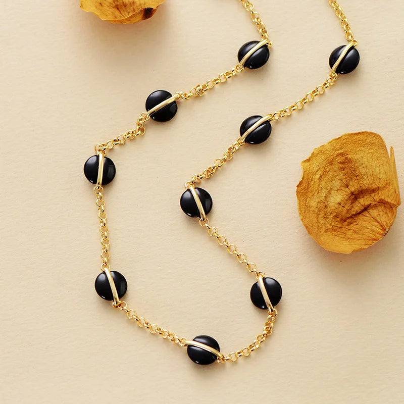 Gold Plated Black Onyx Choker Necklace