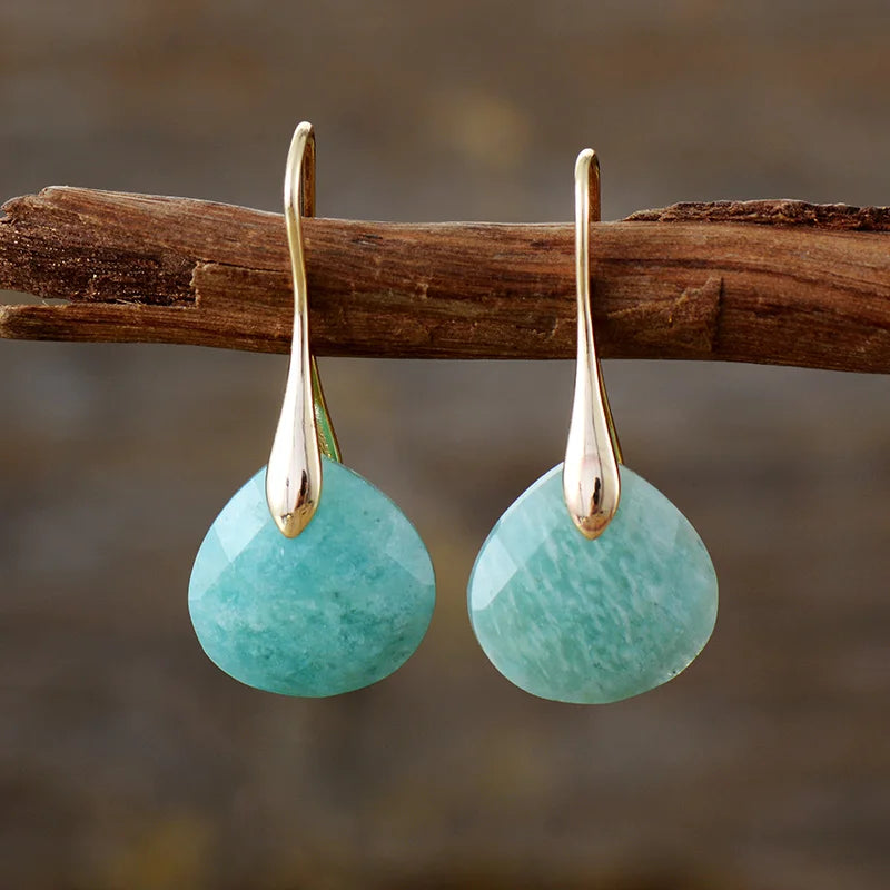 Gold Plated Stone Waterdrop Earrings