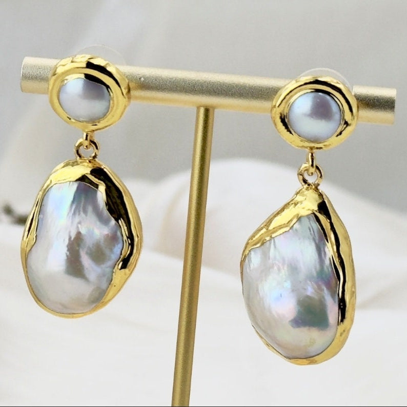 Gold keshi pearl earrings