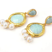 Green Amazonite Keshi Pearl Dangle Earrings