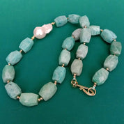 Green Amazonite & White Baroque Pearl Choker