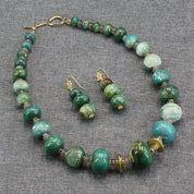 Green Emerald Agate Gray Bead Jewelry Set