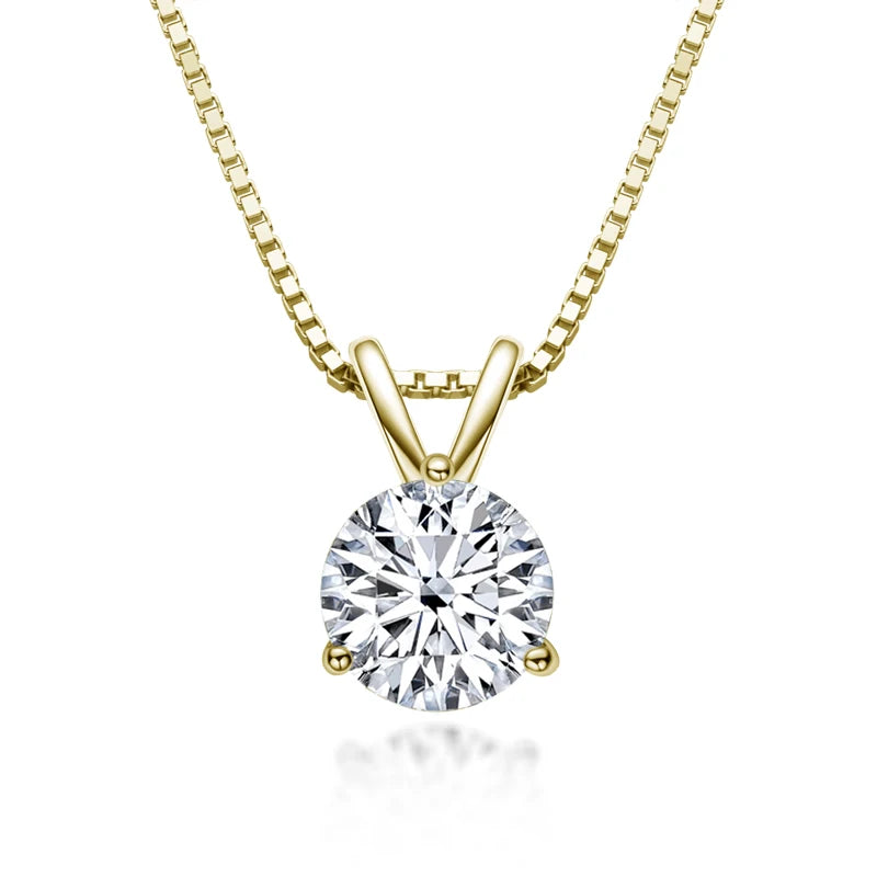 Classic 925 Sterling Silver Plating 14K Gold 1ct 2ct 3ct Round Cut 3 Prong Setting Moissanite Pendant Necklace for Women