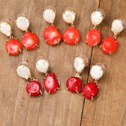Natural Coral & Pearl Drop Earrings