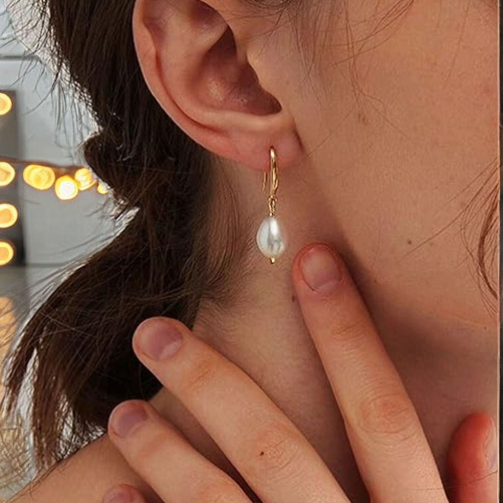 925 Sterling Silver White Natural Rice Pearl Hoop Earrings