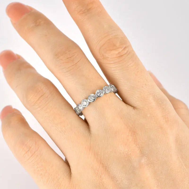 925 Silver Clad 3MM 0.1ct Moissanite Full Stones Muddle Ring Wedding Eternity Bands Stack Engagement Ring for Women
