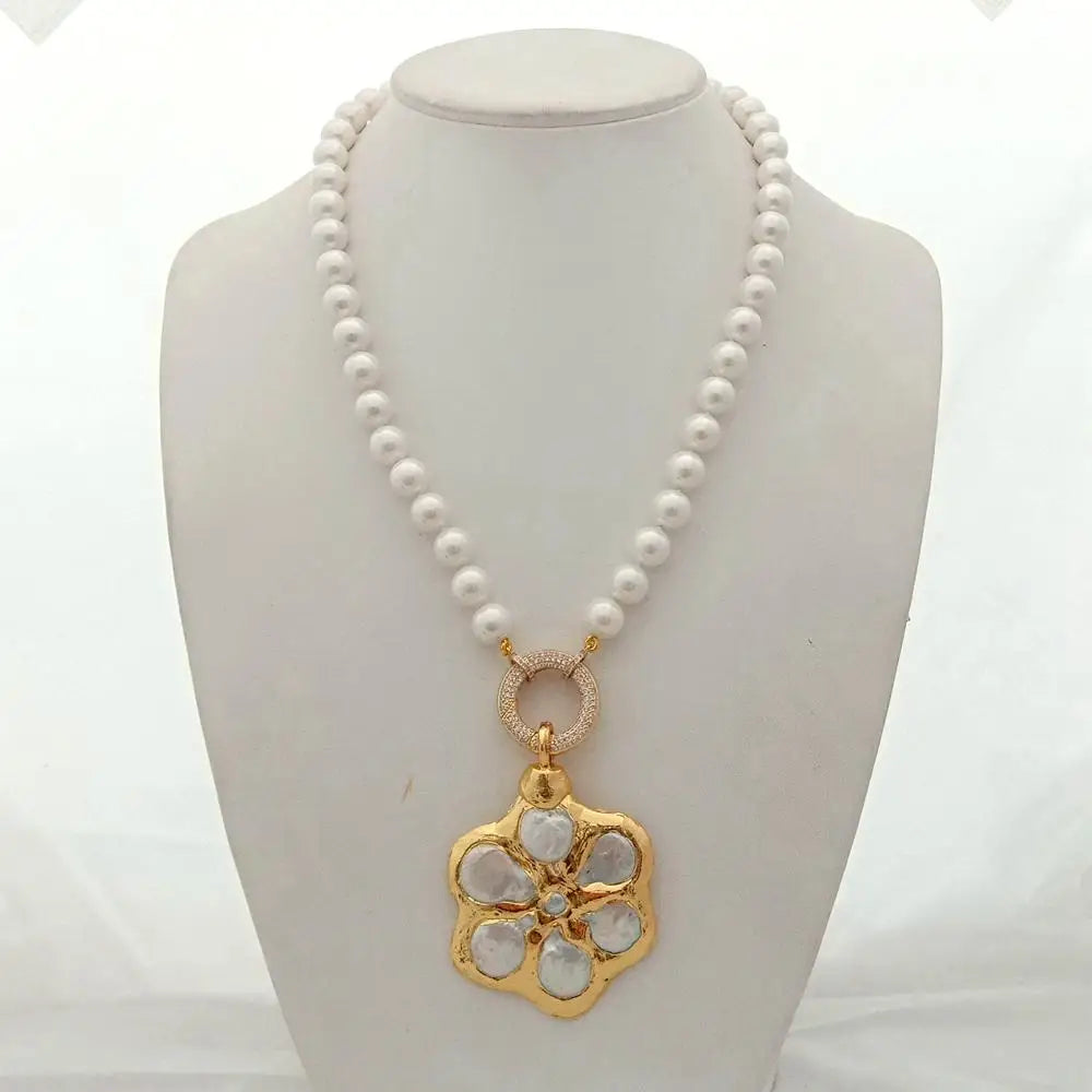 Natural Pearl Necklace with sea shell pendant