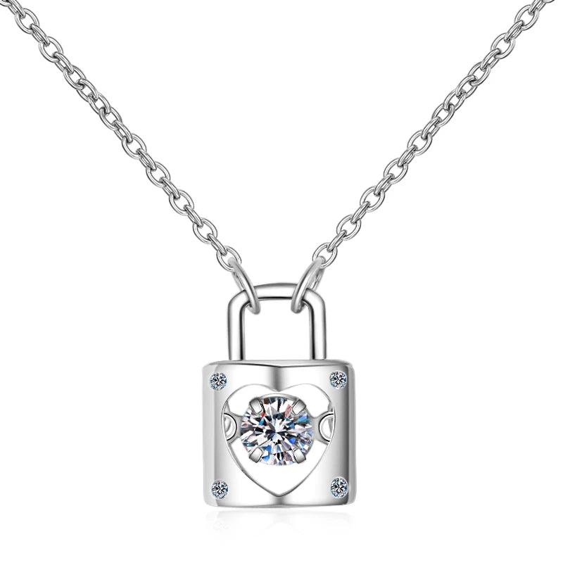 0.3CT D Color VVS1 Moissanite Diamond Lock Dancing Pendant 925 Sterling Silver Spiritual Pendant Necklace for Women