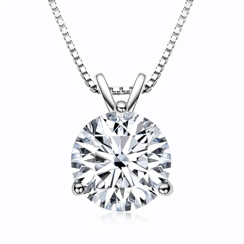 Classic 925 Sterling Silver Plating 14K Gold 1ct 2ct 3ct Round Cut 3 Prong Setting Moissanite Pendant Necklace for Women