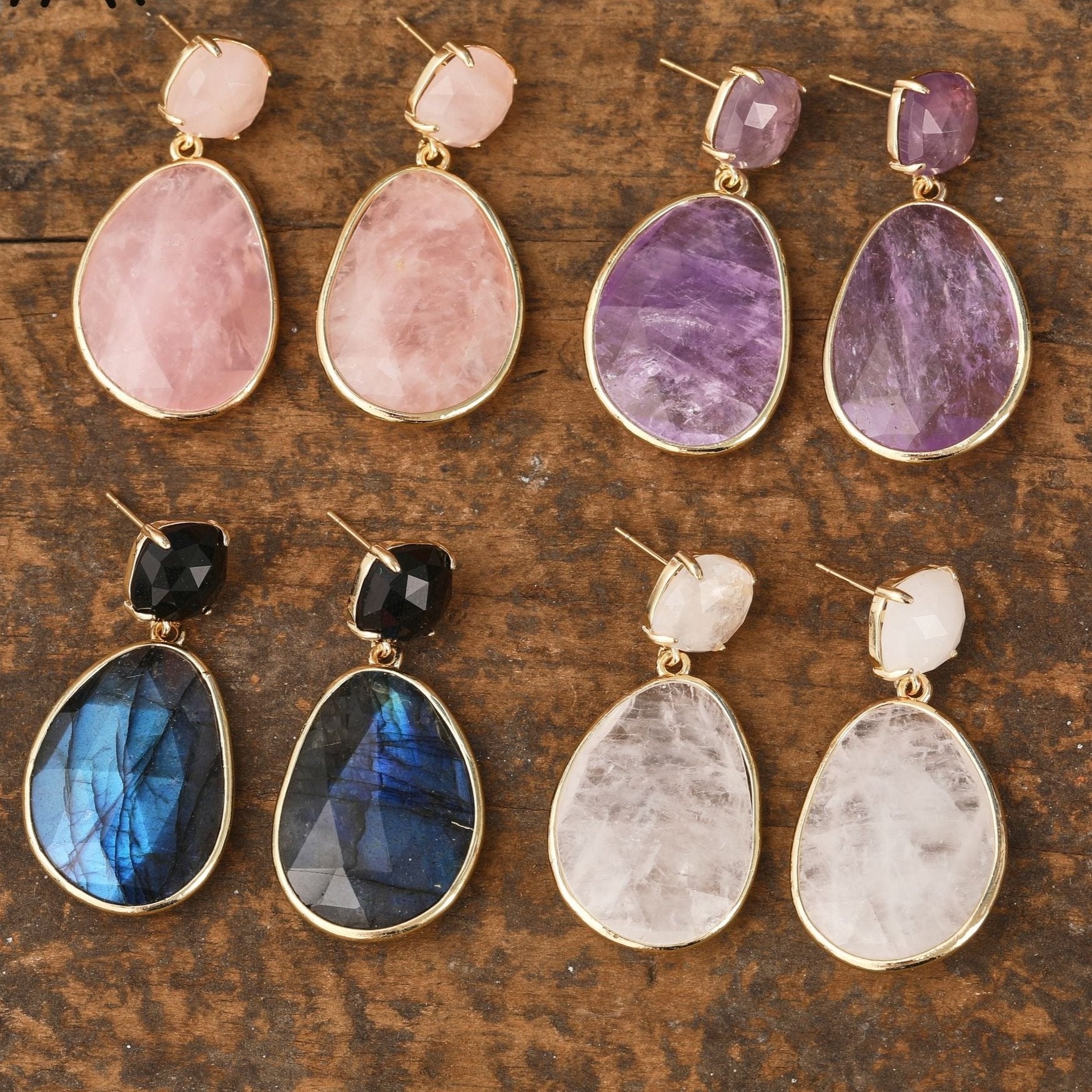Natural Gemstone Dangle Earrings