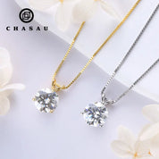 Classic 925 Sterling Silver Plating 14K Gold 1ct 2ct 3ct Round Cut 3 Prong Setting Moissanite Pendant Necklace for Women