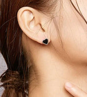 925 Sterling Silver Black Agate Heart Stud Earrings