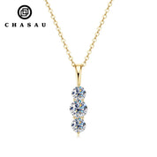 Light Luxury Fashion 925 Silver 5mm&4mm Round D Color VVS1 Moissanite Three-Stone Vertical Pendant Necklace for Women